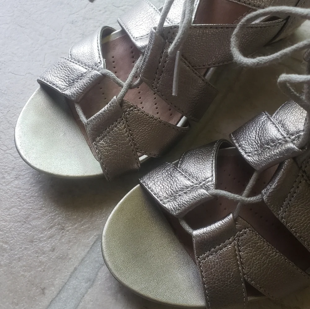 CLARKS Art Acina Chester Leather Lace Up Espadrille Wedge Sandals 5.5.